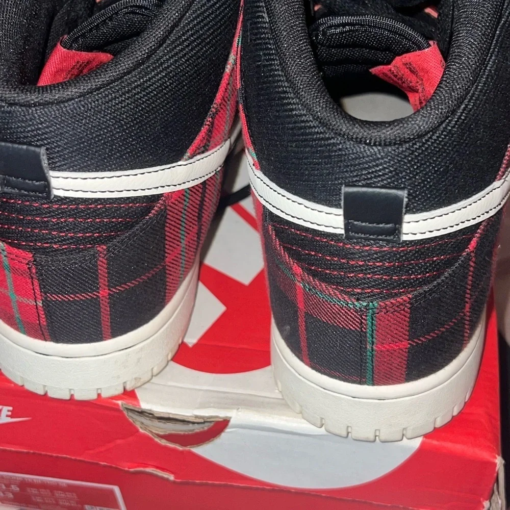 Nike Dunk Hi Black and Red Tartan Plaid Sneakers 11.5